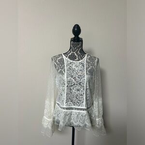 My Michelle Women’s Sheer White Cream Long Sleeve Lace Blouse XL